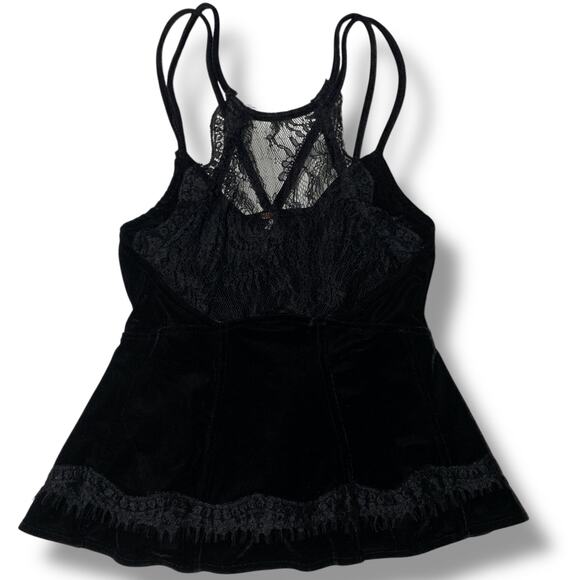 Free People Velvet Lace Tank Top Black Peplum Size Small - Picture 2 of 10